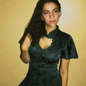 Vintage DBY Emerald Green Jacquard Dress